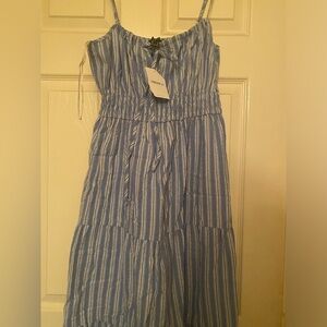 Blue and white striped Midi dress Size Medium. NWT